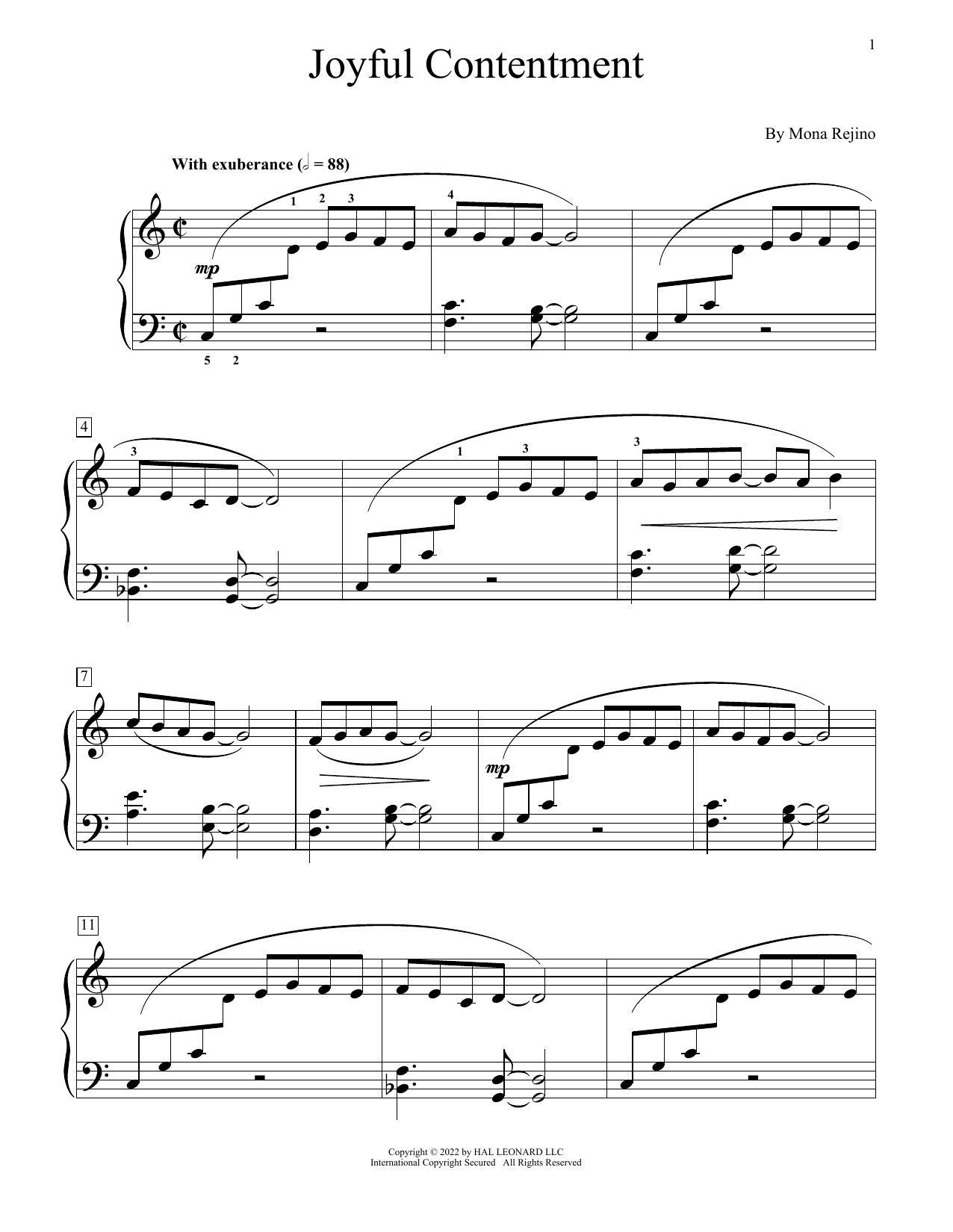 Mona Rejino Joyful Contentment Sheet Music Notes & Chords for Educational Piano - Download or Print PDF