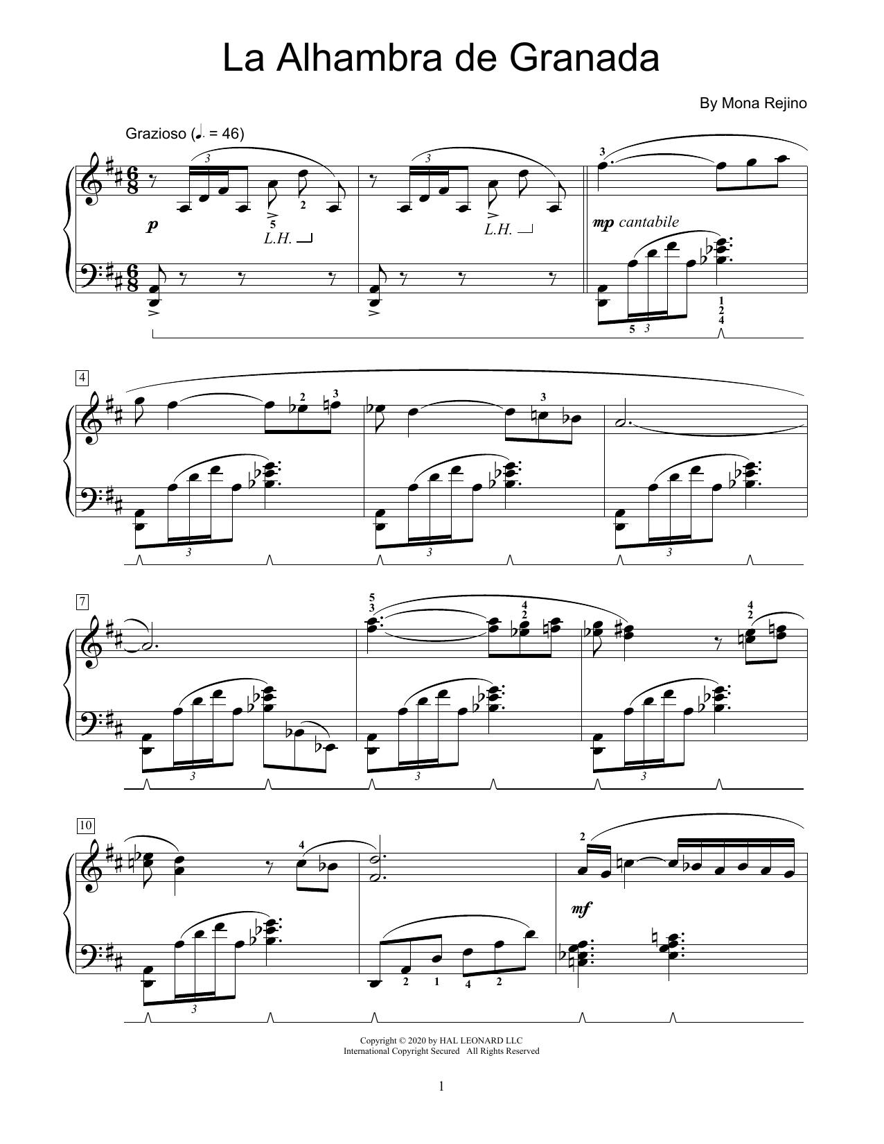 Mona Rejino La Alhambra De Granada Sheet Music Notes & Chords for Educational Piano - Download or Print PDF