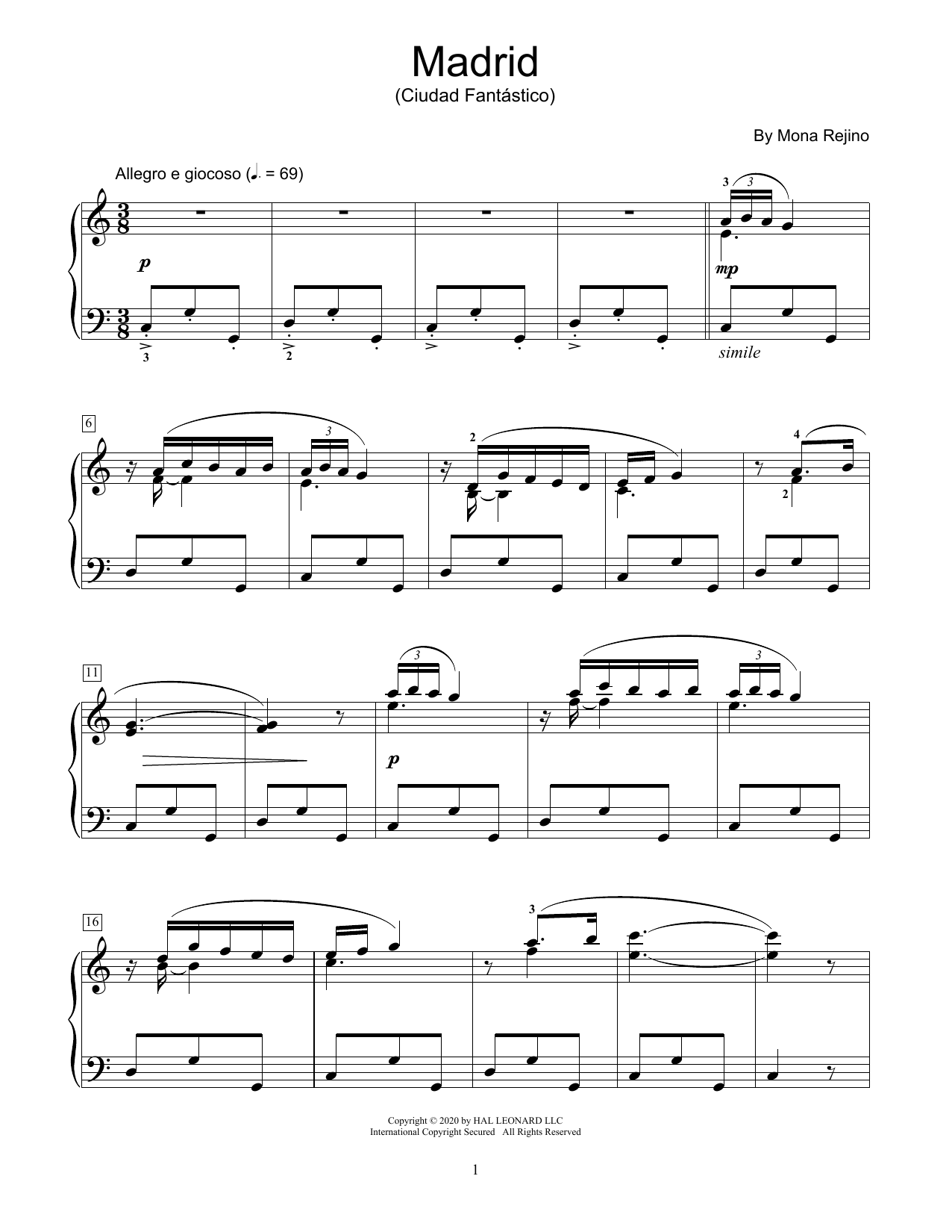 Mona Rejino Madrid (Ciudad Fantastico) Sheet Music Notes & Chords for Educational Piano - Download or Print PDF