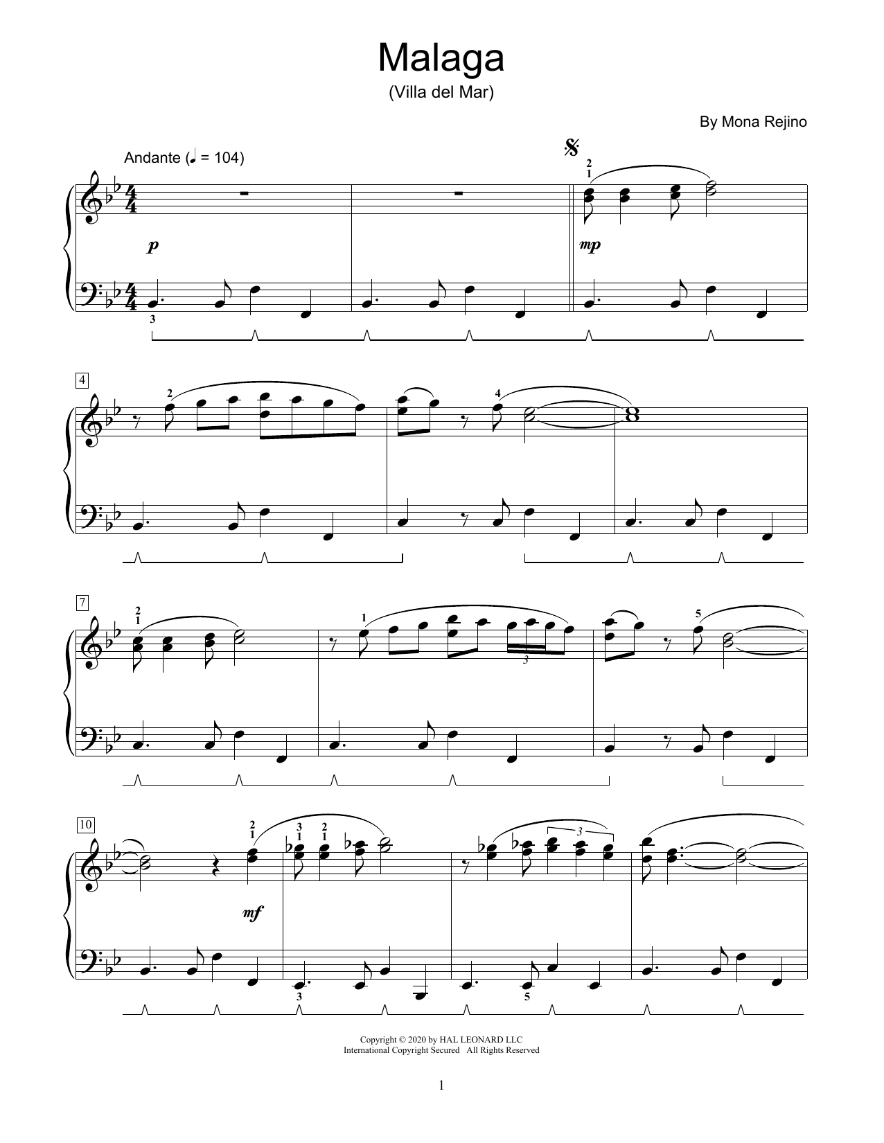 Mona Rejino Malaga (Villa Del Mar) Sheet Music Notes & Chords for Educational Piano - Download or Print PDF
