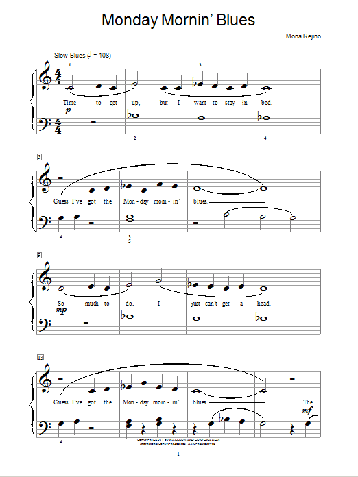 Mona Rejino Monday Mornin' Blues Sheet Music Notes & Chords for Educational Piano - Download or Print PDF