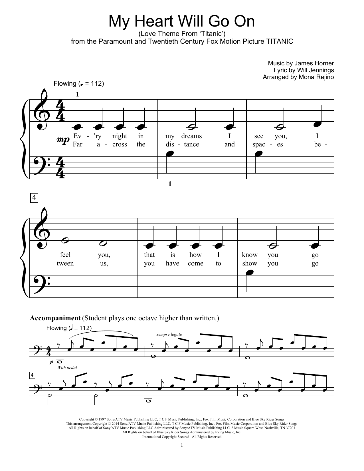 Mona Rejino My Heart Will Go On (Love Theme From 'Titanic') Sheet Music Notes & Chords for Educational Piano - Download or Print PDF