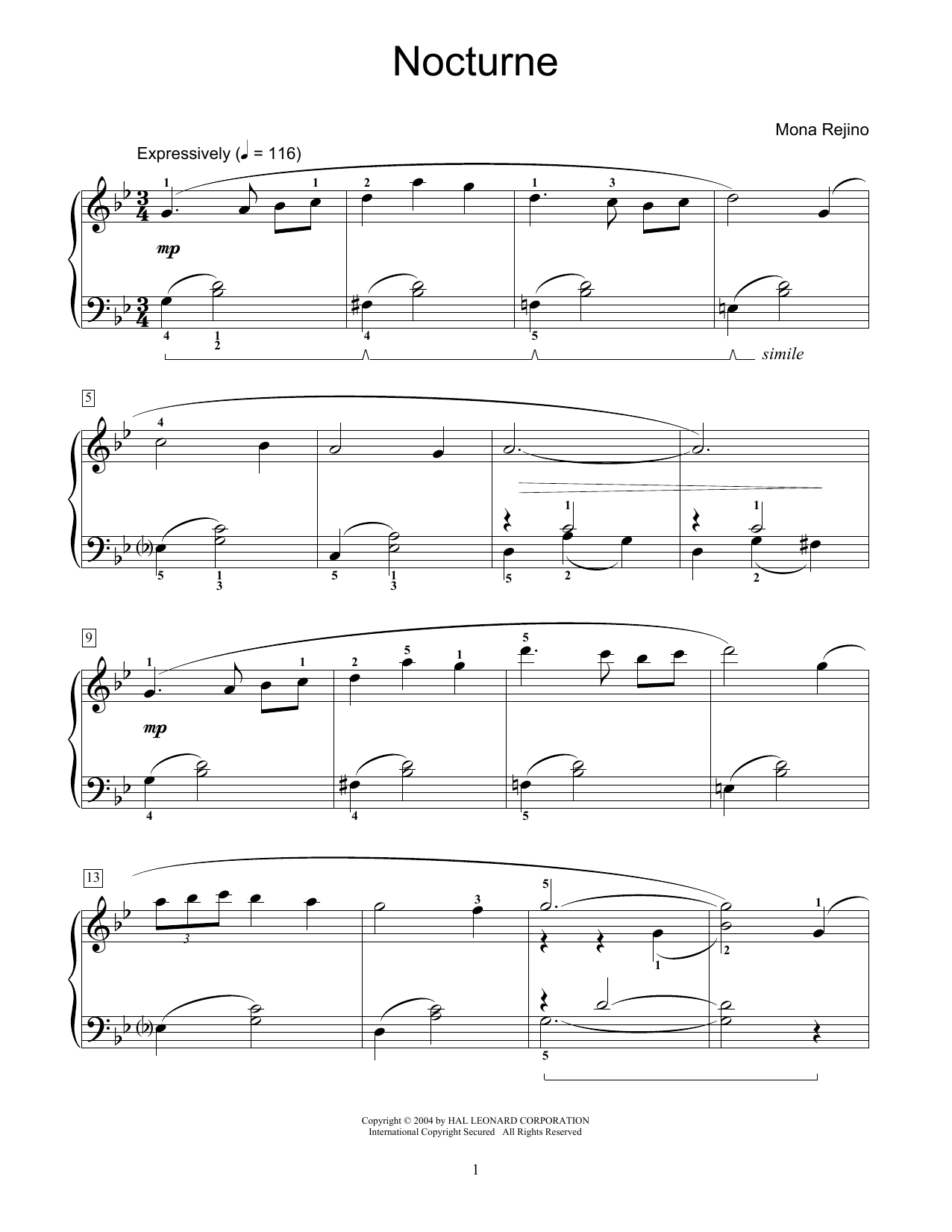 Mona Rejino Nocturne Sheet Music Notes & Chords for Educational Piano - Download or Print PDF