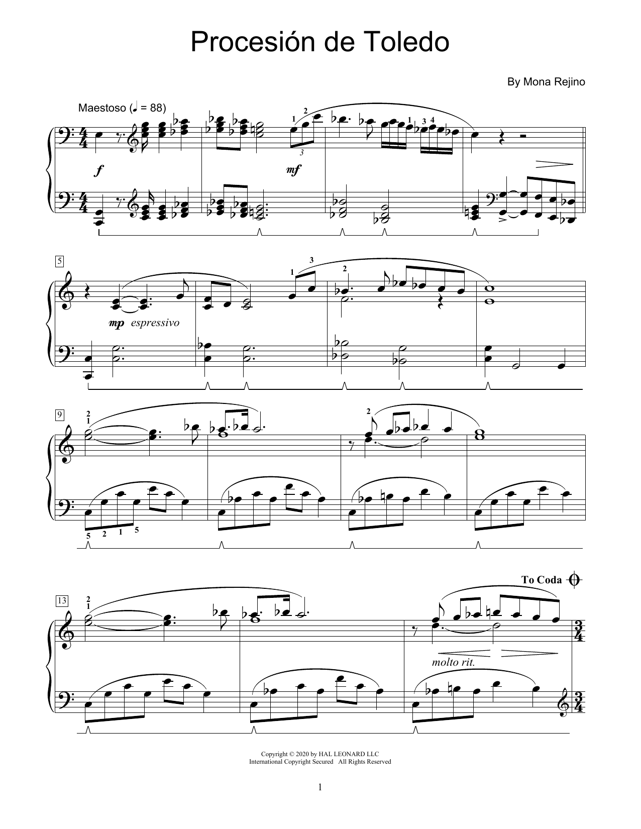 Mona Rejino Procesion De Toledo Sheet Music Notes & Chords for Educational Piano - Download or Print PDF