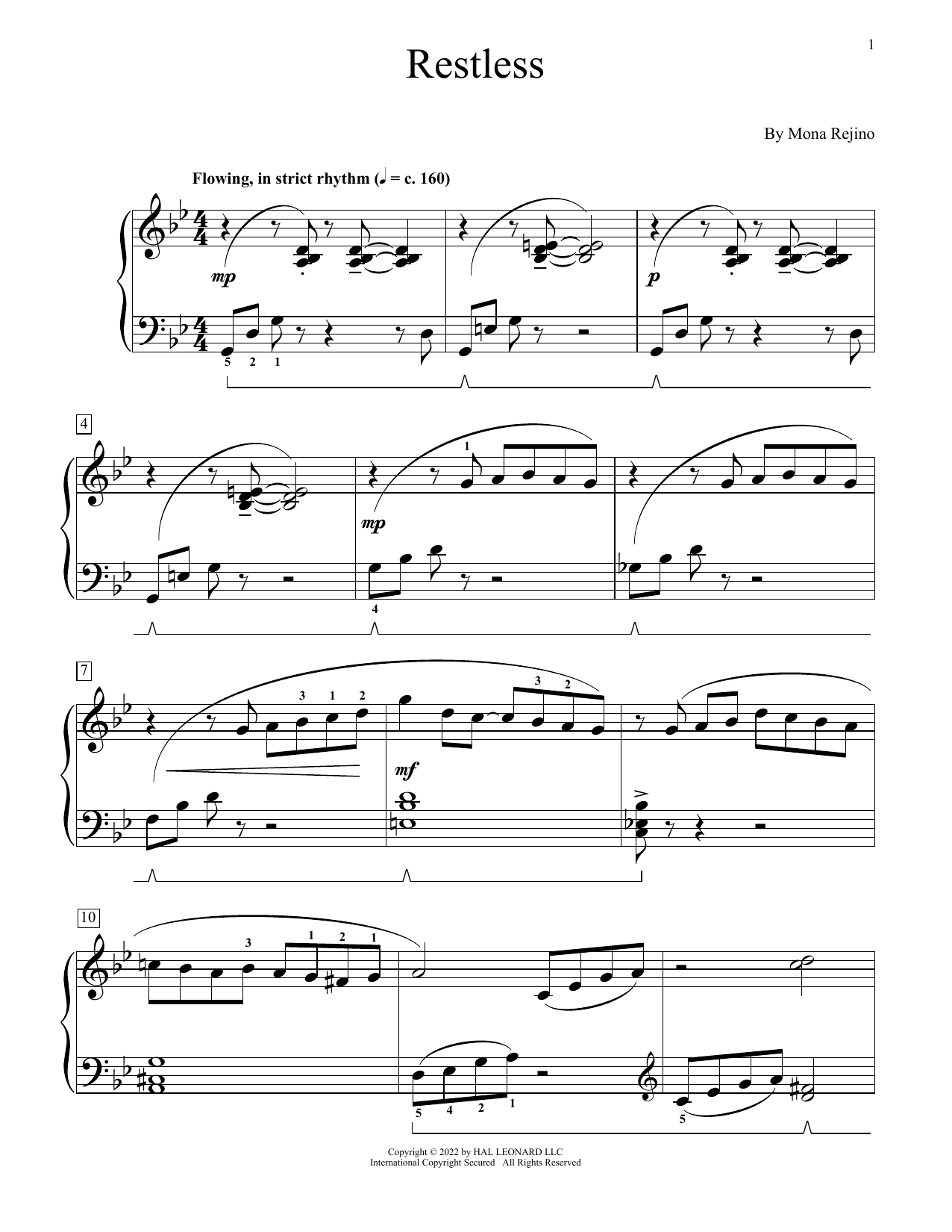 Mona Rejino Restless Sheet Music Notes & Chords for Educational Piano - Download or Print PDF