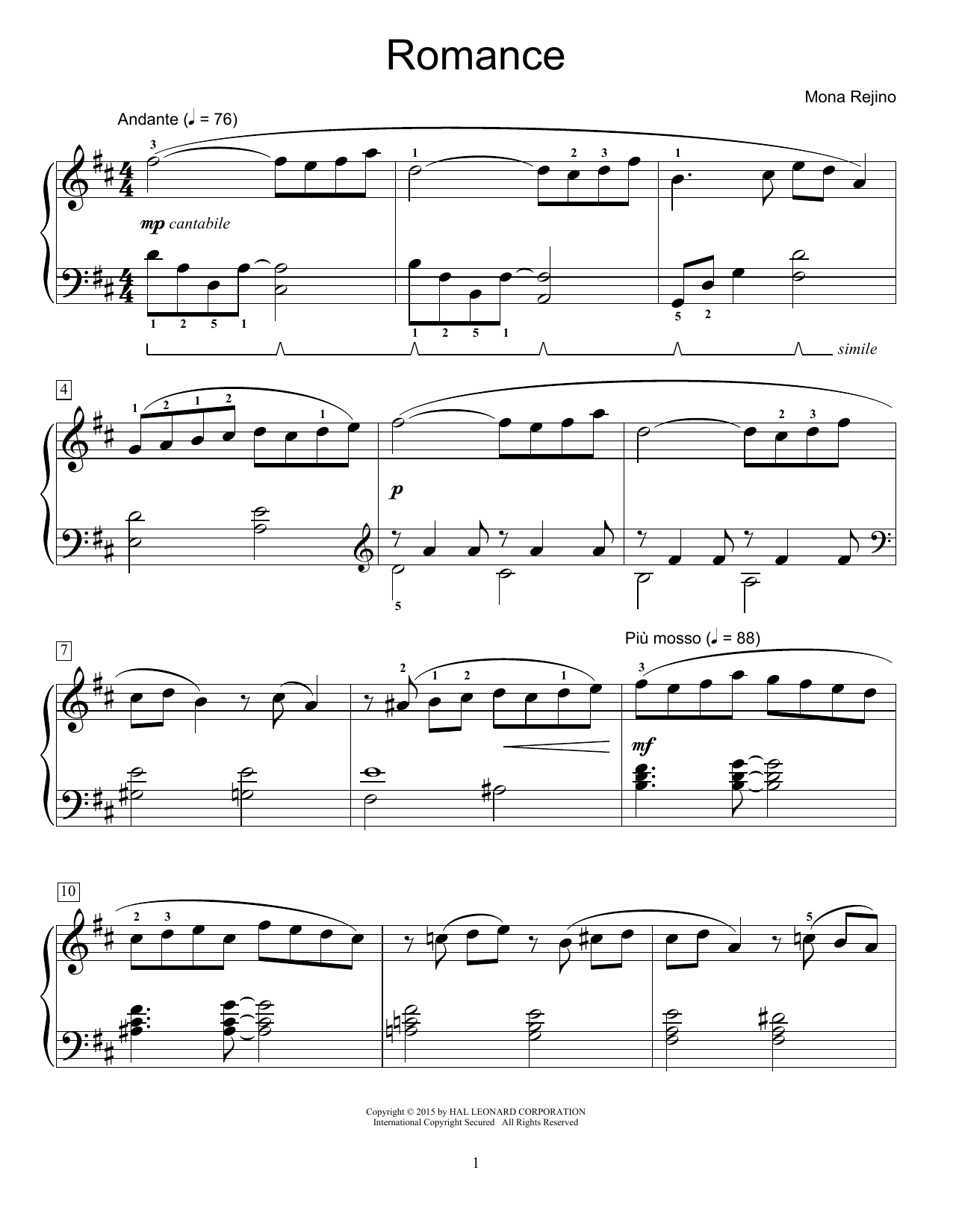 Mona Rejino Romance Sheet Music Notes & Chords for Educational Piano - Download or Print PDF Mona Rejino Romance Sheet Music Notes & Chords for Educational Piano - Download or Print PDF