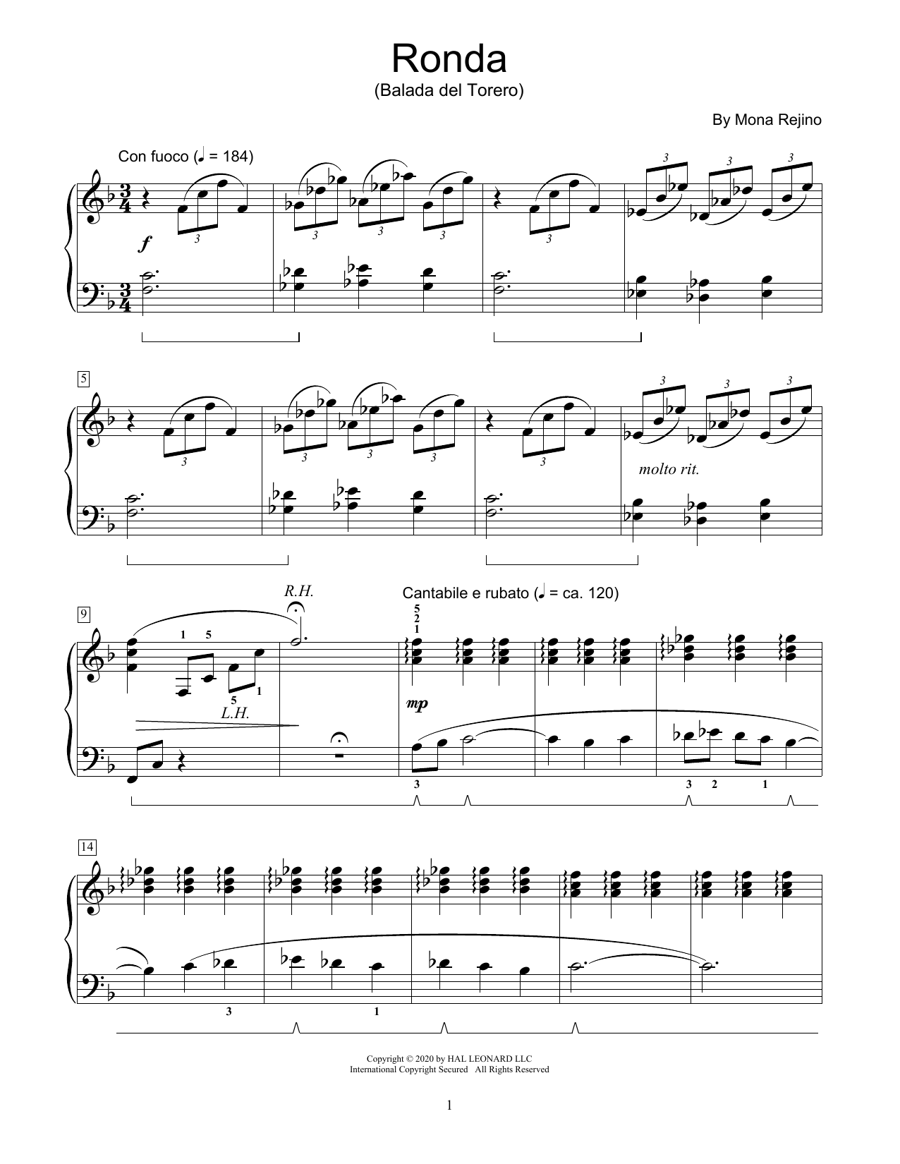 Mona Rejino Ronda (Balada Del Torero) Sheet Music Notes & Chords for Educational Piano - Download or Print PDF