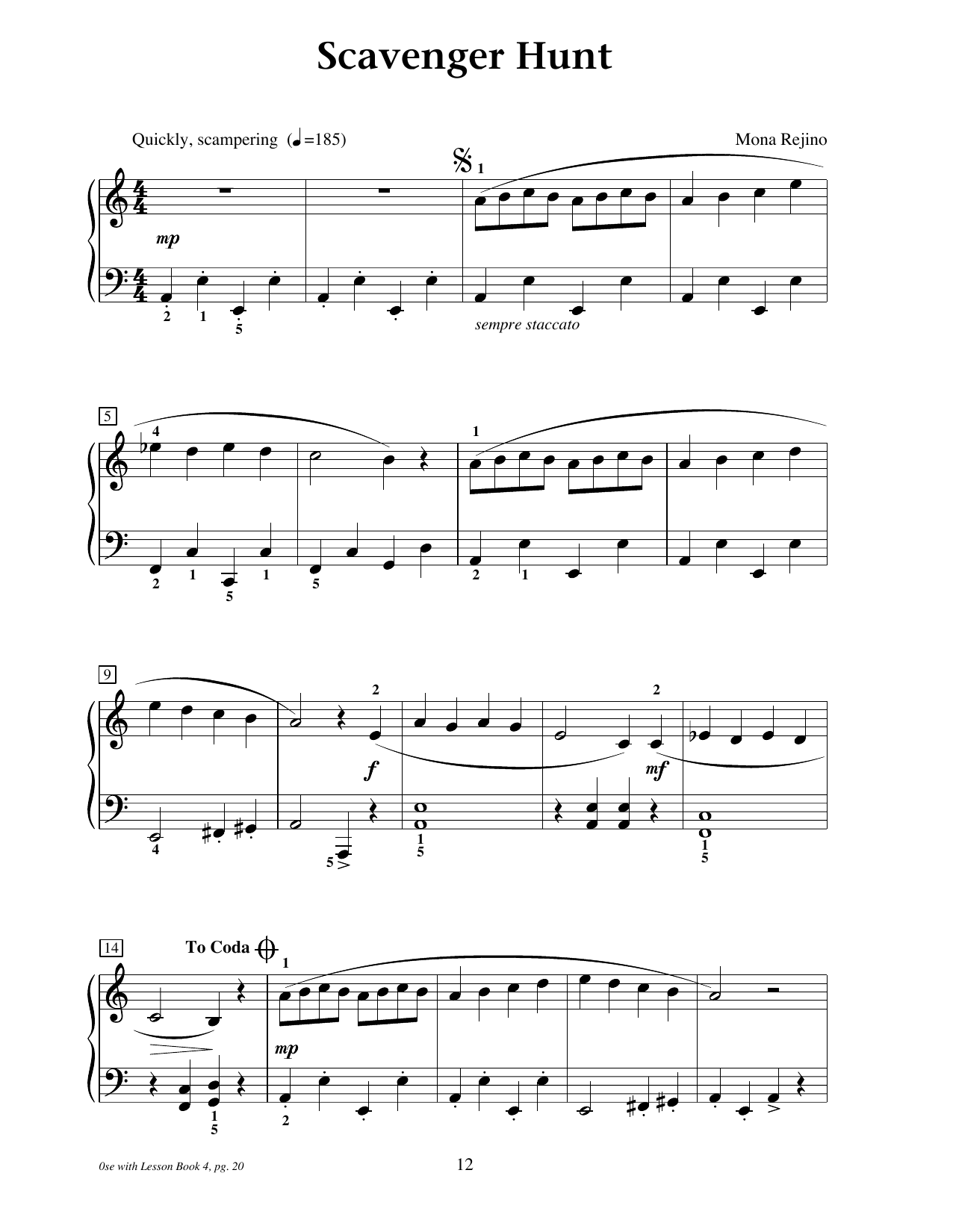 Mona Rejino Scavenger Hunt Sheet Music Notes & Chords for Educational Piano - Download or Print PDF