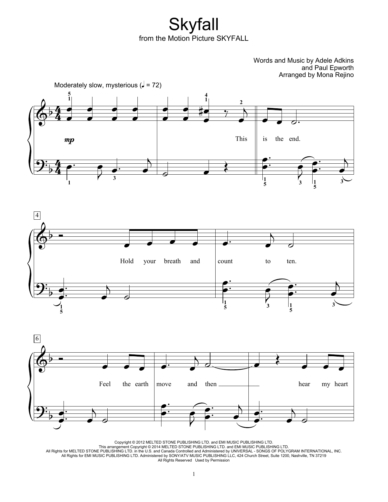 Mona Rejino Skyfall Sheet Music Notes & Chords for Educational Piano - Download or Print PDF