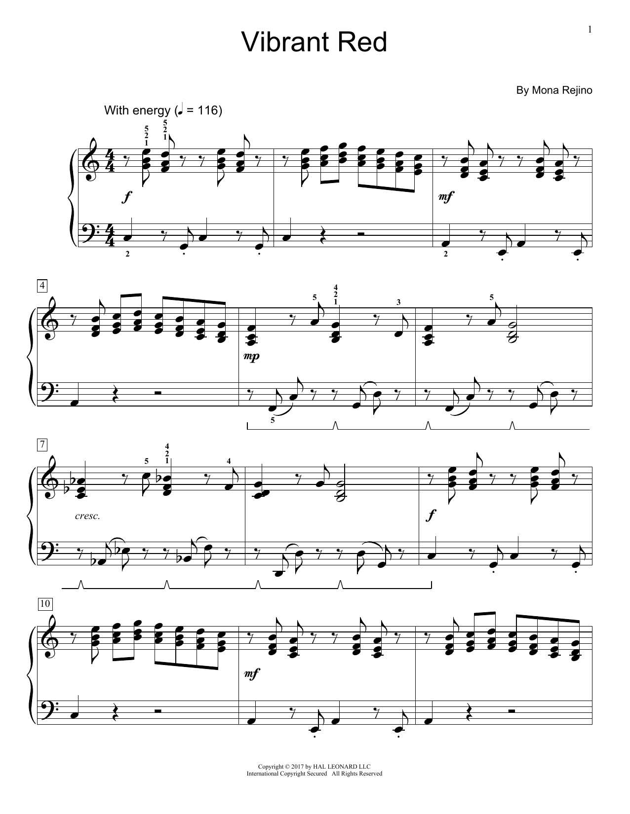 Mona Rejino Vibrant Red Sheet Music Notes & Chords for Educational Piano - Download or Print PDF