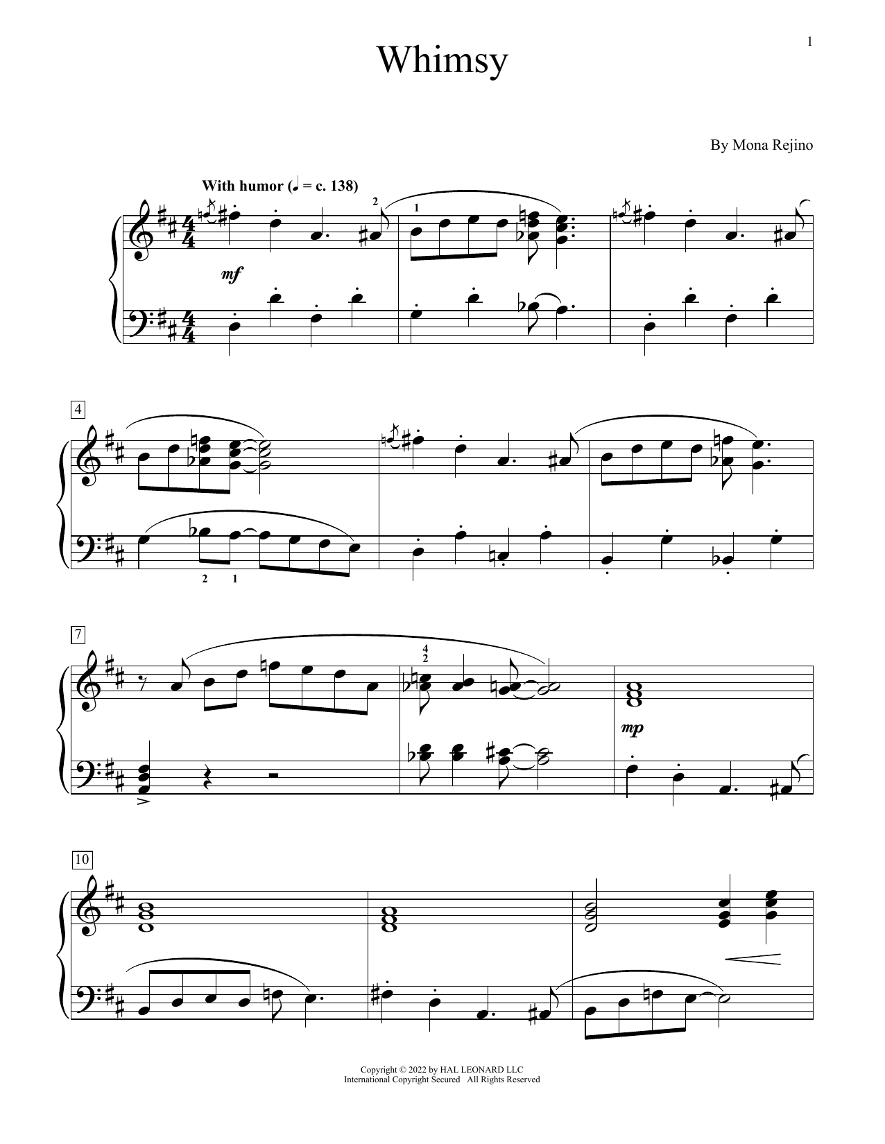 Mona Rejino Whimsy Sheet Music Notes & Chords for Educational Piano - Download or Print PDF