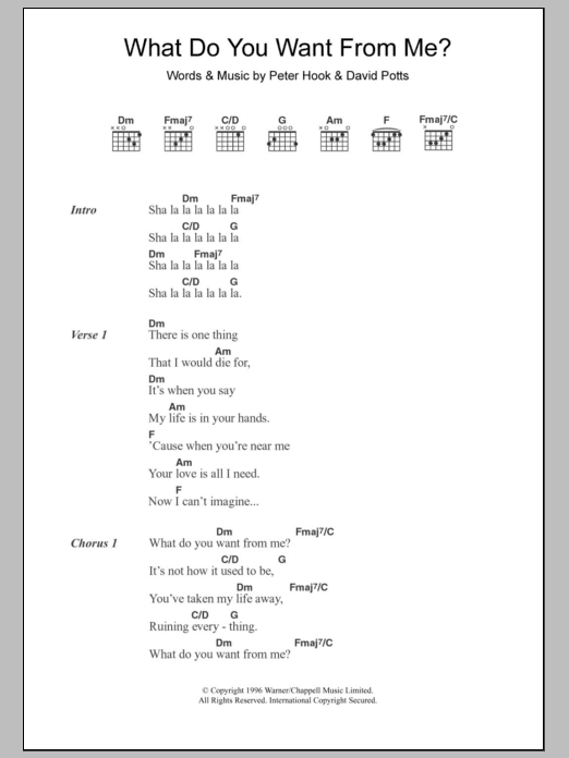 Monaco What Do You Want From Me? Sheet Music Notes & Chords for Lyrics & Chords - Download or Print PDF