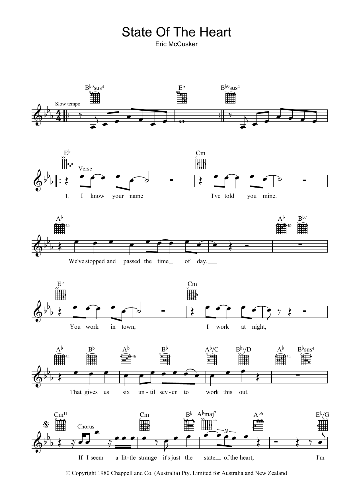 Mondo Rock State Of The Heart Sheet Music Notes & Chords for Melody Line, Lyrics & Chords - Download or Print PDF