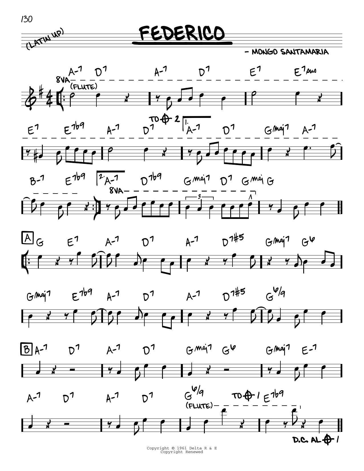Mongo Santamaria Federico Sheet Music Notes & Chords for Real Book – Melody & Chords - Download or Print PDF