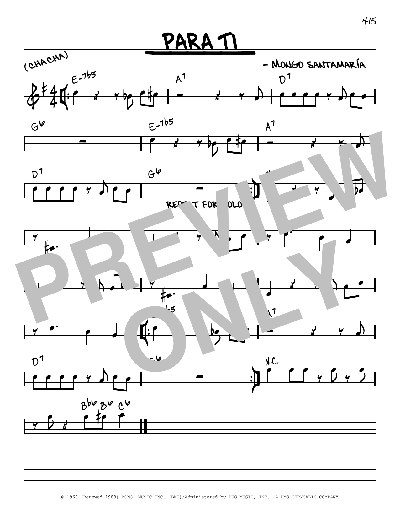 Mongo Santamaria Para Ti Sheet Music Notes & Chords for Real Book – Melody & Chords - Download or Print PDF