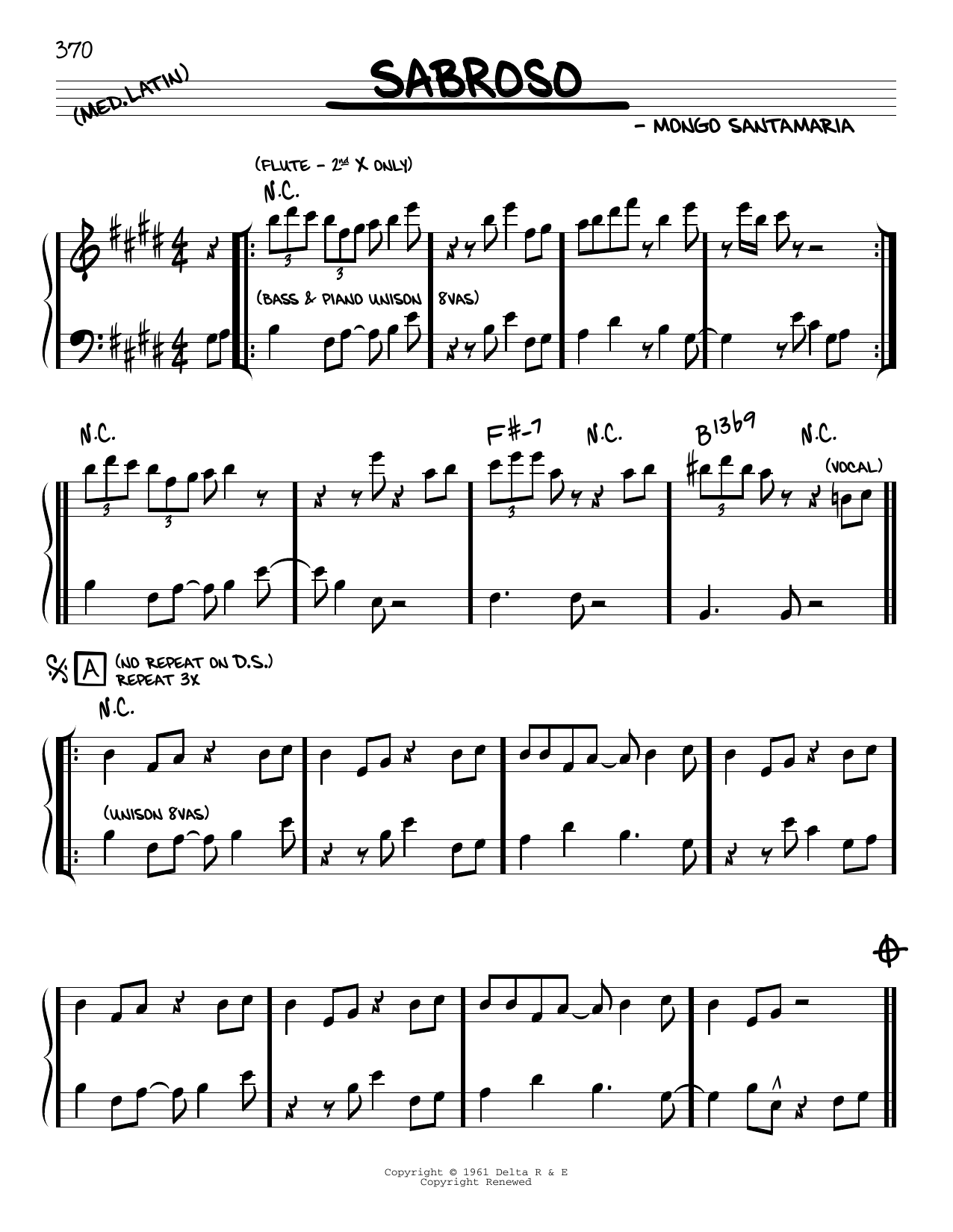 Mongo Santamaria Sabroso Sheet Music Notes & Chords for Real Book – Melody & Chords - Download or Print PDF
