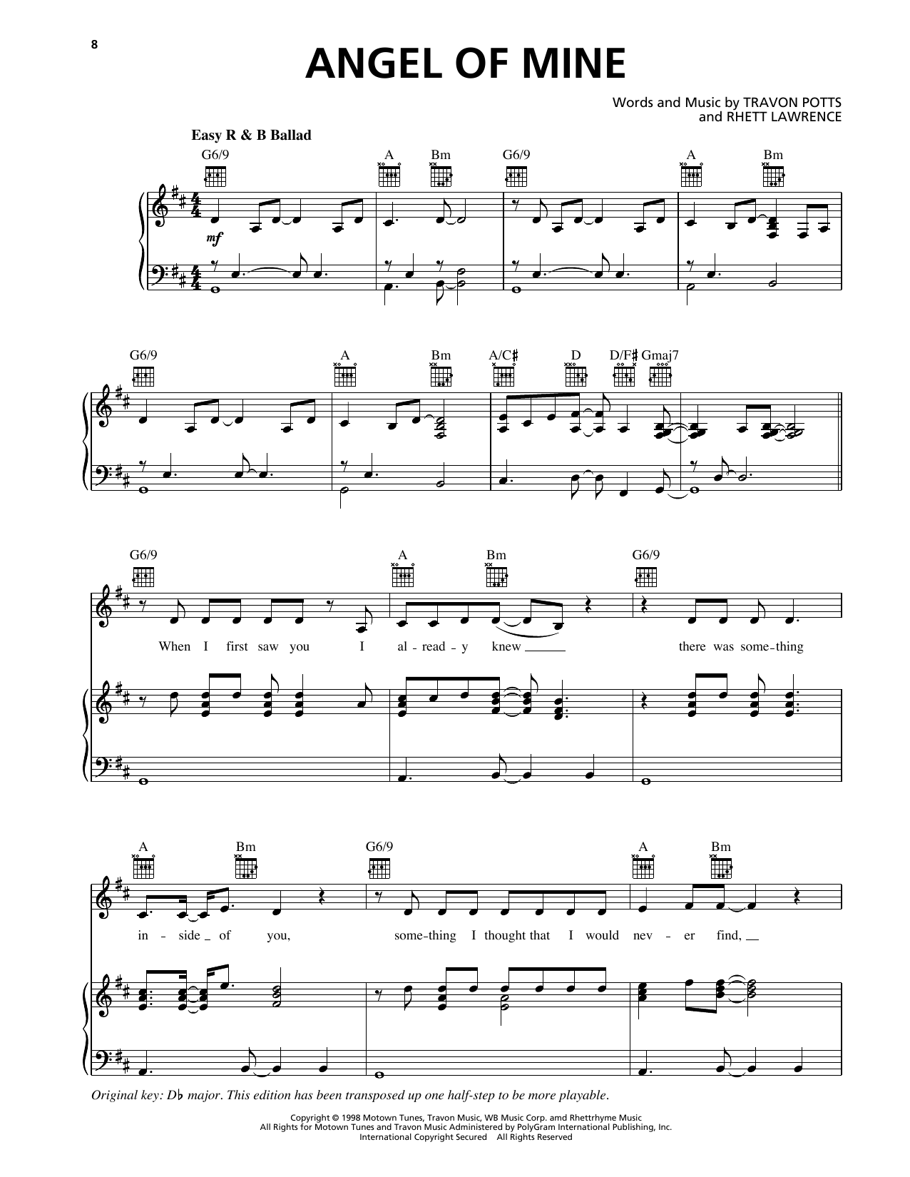 Monica Angel Of Mine Sheet Music Notes & Chords for Piano, Vocal & Guitar (Right-Hand Melody) - Download or Print PDF