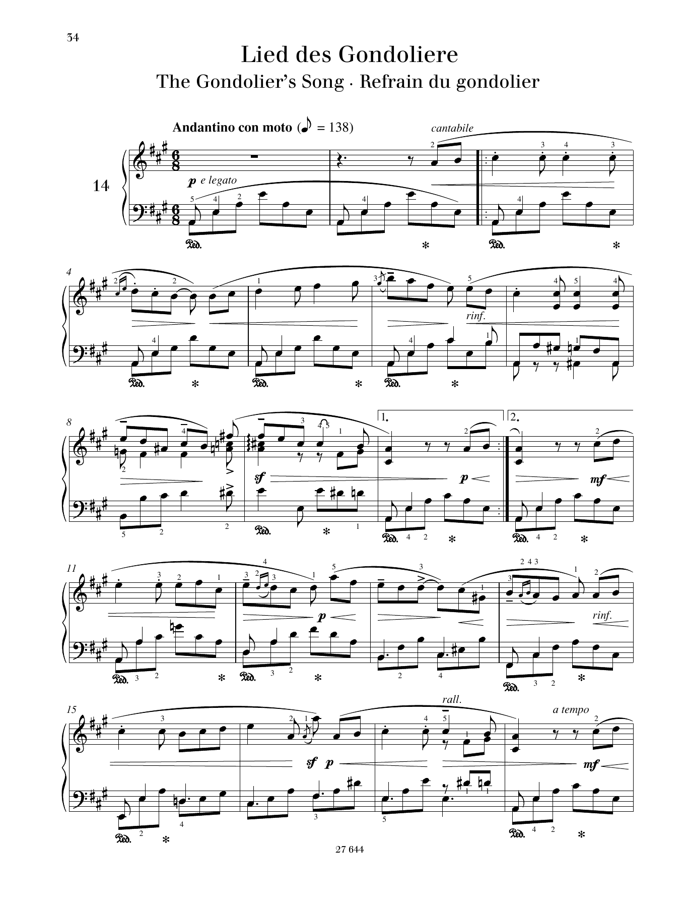Monika Twelsiek The Gondolier's Song Sheet Music Notes & Chords for Piano Solo - Download or Print PDF
