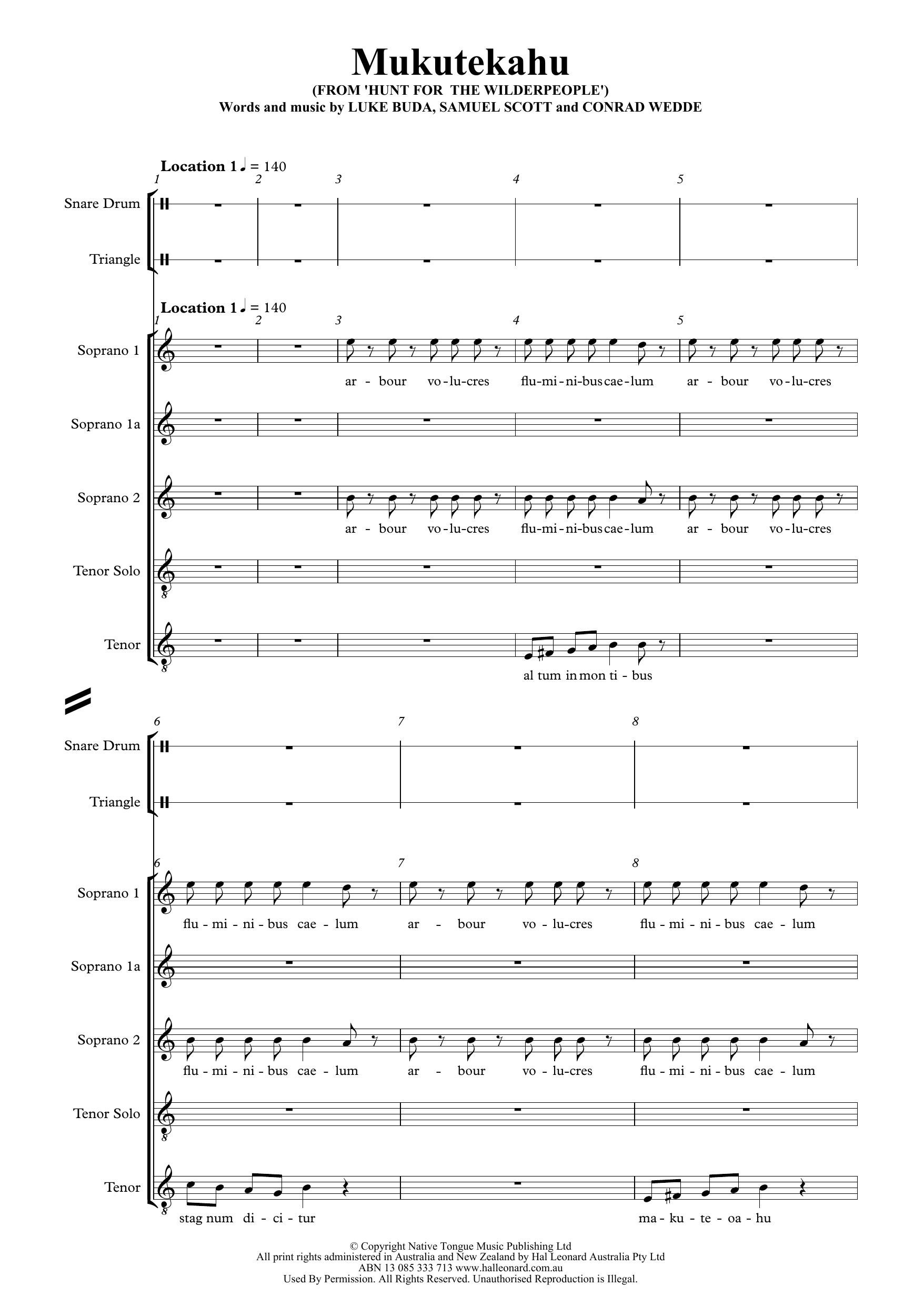 Moniker Mukutekahu (from Hunt for the Wilderpeople) Sheet Music Notes & Chords for 5-Part - Download or Print PDF