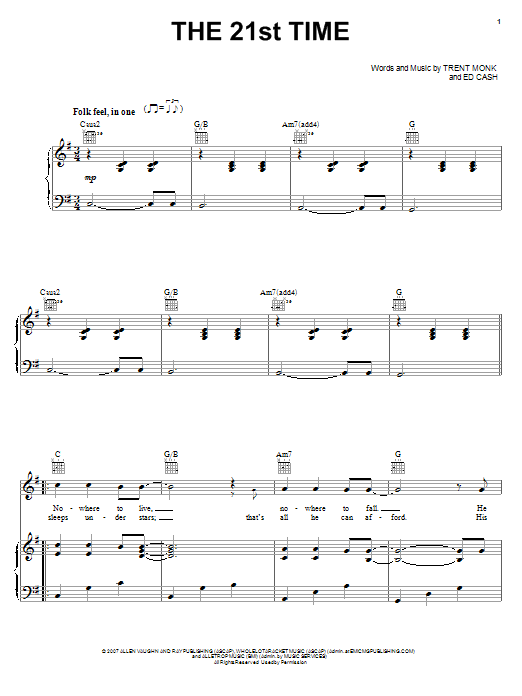Monk & Neagle The 21st Time Sheet Music Notes & Chords for Piano, Vocal & Guitar (Right-Hand Melody) - Download or Print PDF