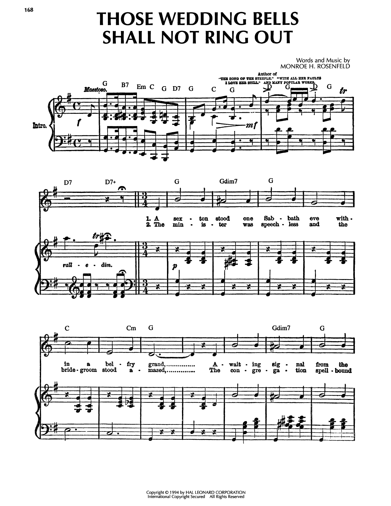 Monroe H. Rosenfeld Those Wedding Bells Shall Not Ring Out Sheet Music Notes & Chords for Piano, Vocal & Guitar Chords (Right-Hand Melody) - Download or Print PDF