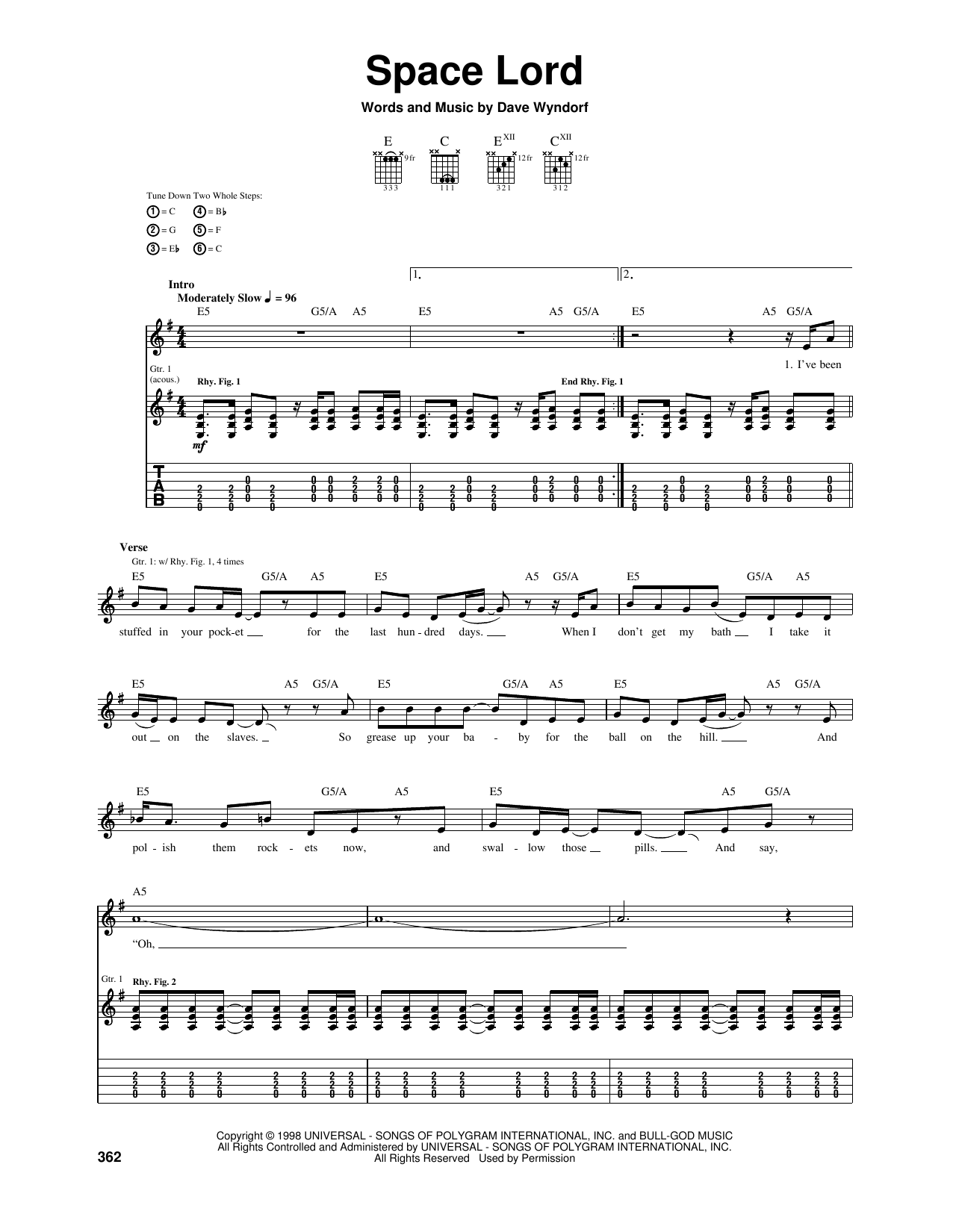 Monster Magnet Space Lord Sheet Music Notes & Chords for Guitar Tab - Download or Print PDF