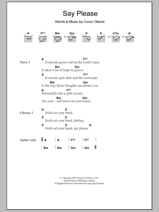 Monsters Of Folk Say Please Sheet Music Notes & Chords for Lyrics & Chords - Download or Print PDF