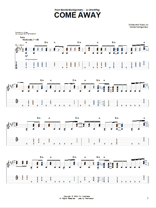 Monte Montgomery Come Away Sheet Music Notes & Chords for Guitar Tab - Download or Print PDF