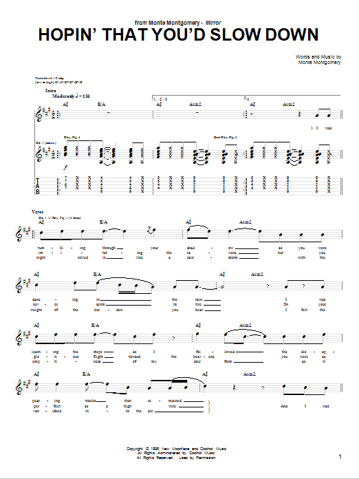 Monte Montgomery Hopin' That You'd Slow Down Sheet Music Notes & Chords for Guitar Tab - Download or Print PDF