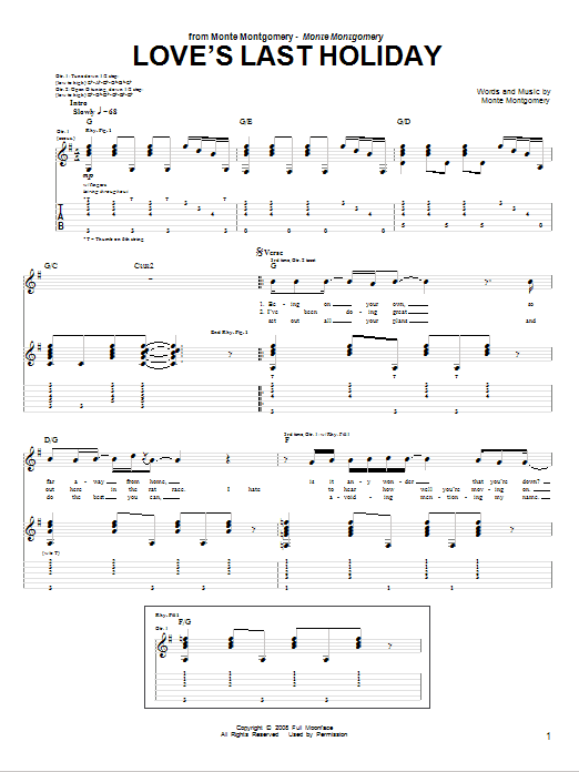 Monte Montgomery Love's Last Holiday Sheet Music Notes & Chords for Guitar Tab - Download or Print PDF