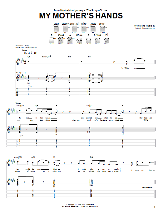 Monte Montgomery My Mother's Hands Sheet Music Notes & Chords for Guitar Tab - Download or Print PDF