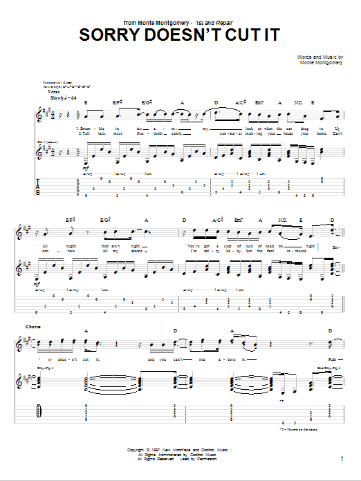 Monte Montgomery Sorry Doesn't Cut It Sheet Music Notes & Chords for Guitar Tab - Download or Print PDF