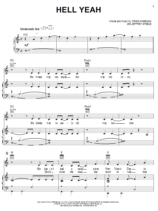 Montgomery Gentry Hell Yeah Sheet Music Notes & Chords for Piano, Vocal & Guitar (Right-Hand Melody) - Download or Print PDF