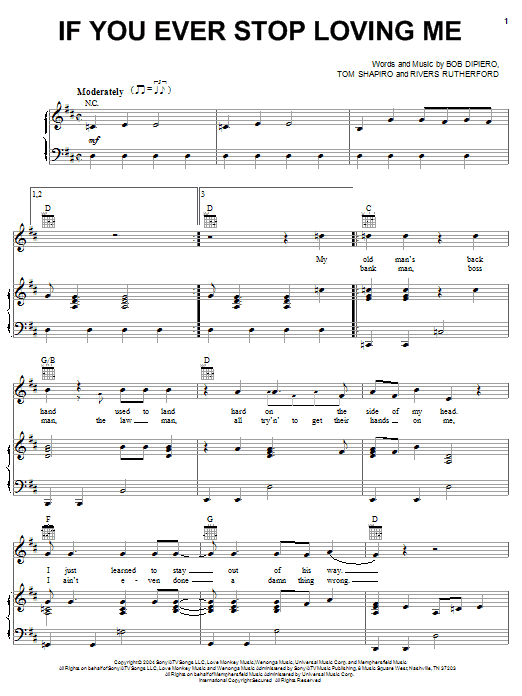 Montgomery Gentry If You Ever Stop Loving Me Sheet Music Notes & Chords for Piano, Vocal & Guitar (Right-Hand Melody) - Download or Print PDF