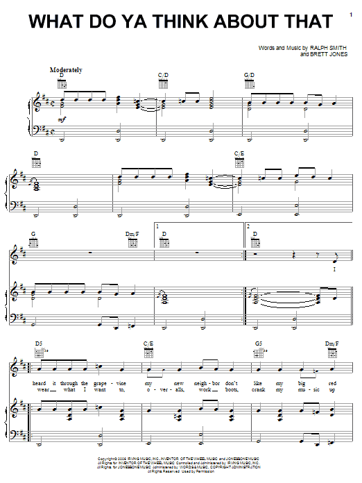 Montgomery Gentry What Do Ya Think About That Sheet Music Notes & Chords for Piano, Vocal & Guitar (Right-Hand Melody) - Download or Print PDF