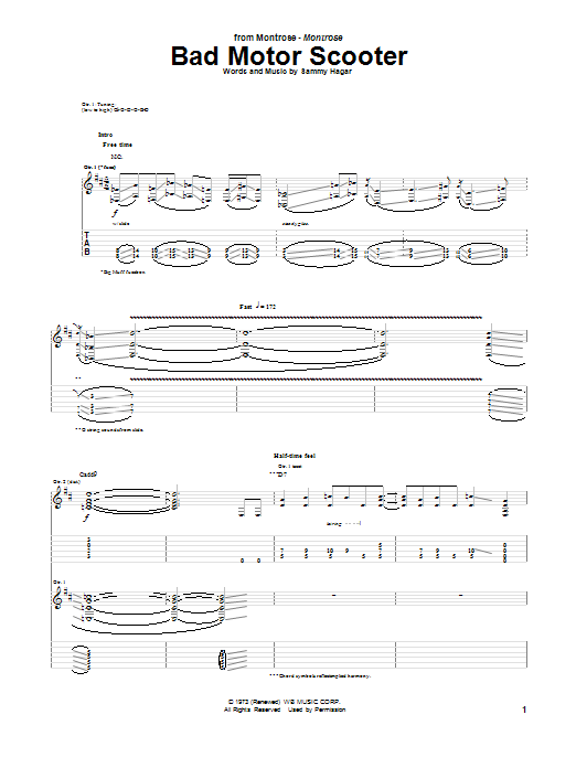 Montrose Bad Motor Scooter Sheet Music Notes & Chords for Guitar Tab - Download or Print PDF