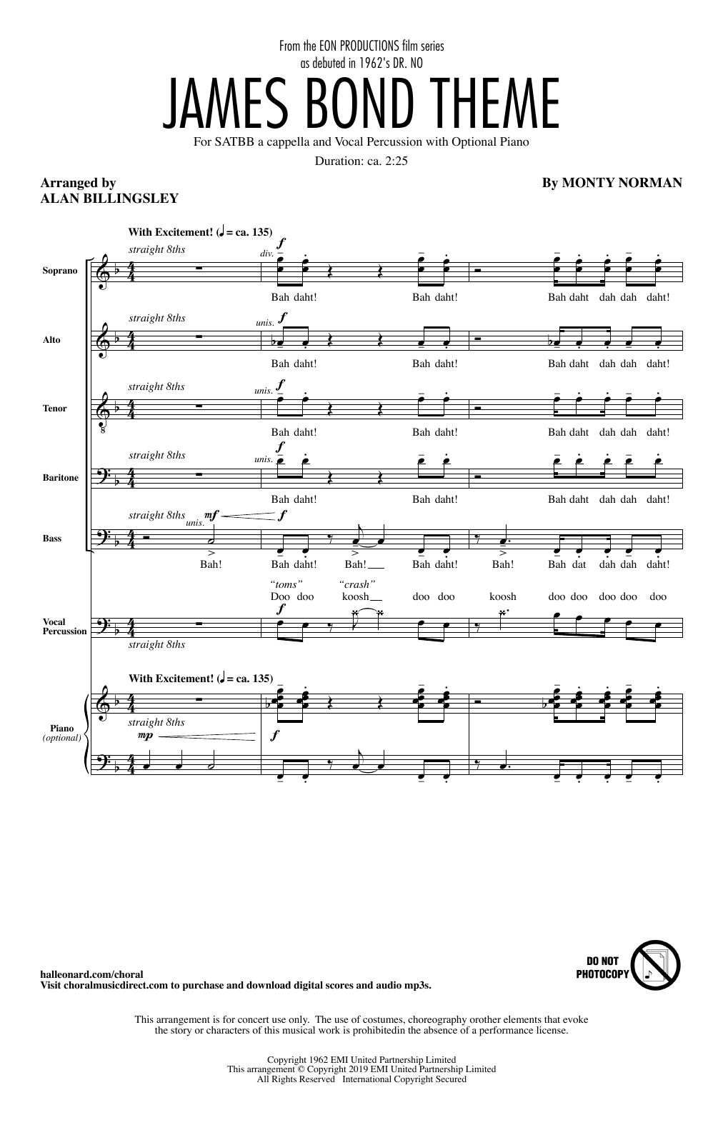 Monty Norman James Bond Theme (arr. Alan Billingsley) Sheet Music Notes & Chords for SATB Choir - Download or Print PDF