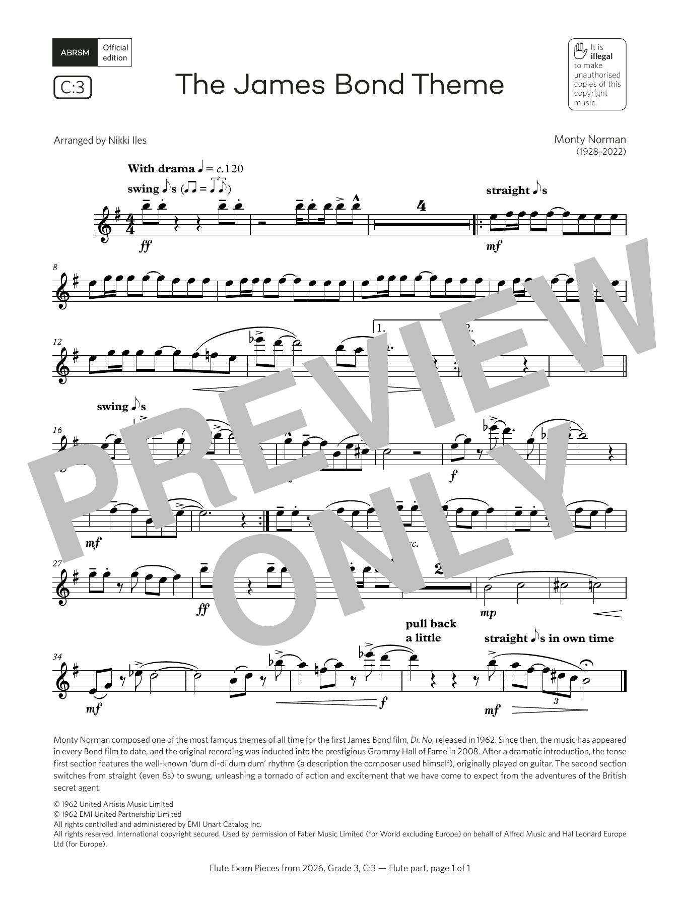 Monty Norman The James Bond Theme (Grade 3, list C3, from the ABRSM Flute Syllabus from 2026) Sheet Music Notes & Chords for Flute Solo - Download or Print PDF Monty Norman The James Bond Theme (Grade 3, list C3, from the ABRSM Flute Syllabus from 2026) Sheet Music Notes & Chords for Flute Solo - Download or Print PDF