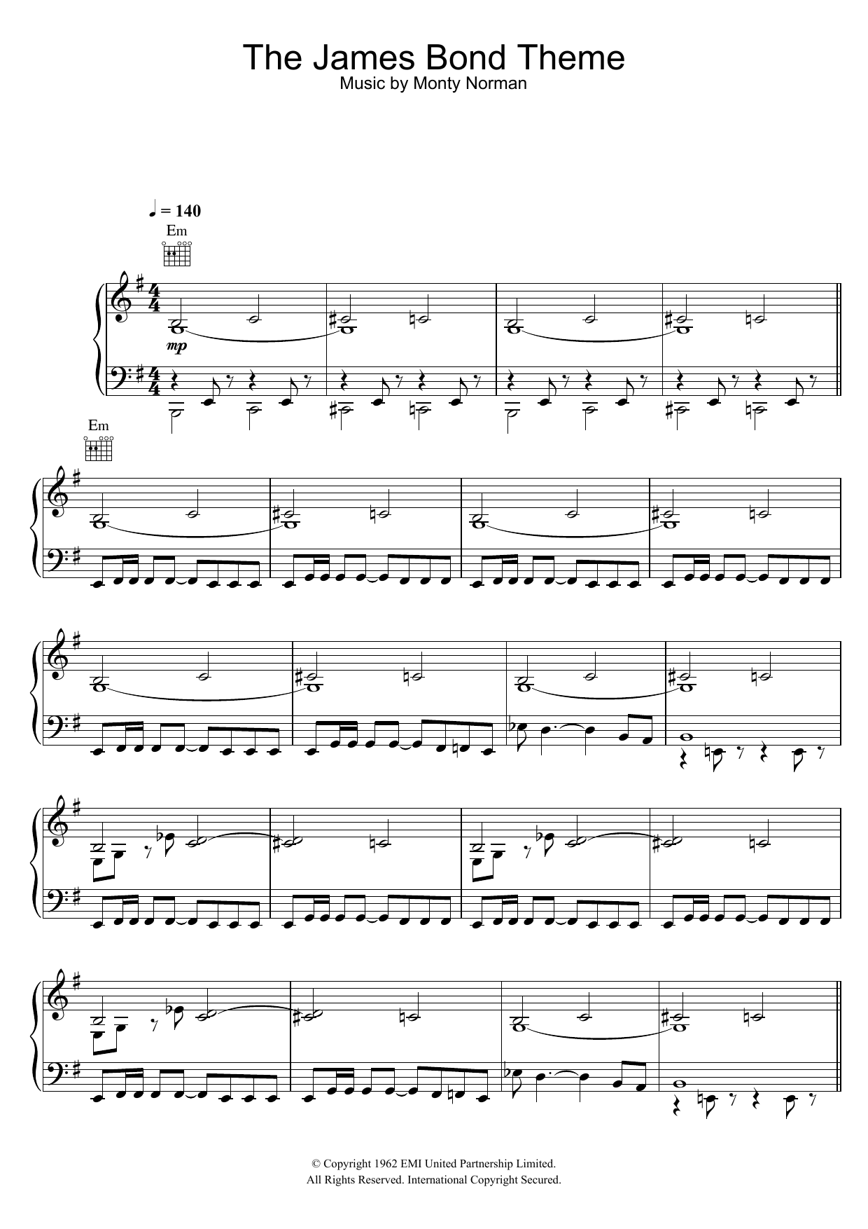 Monty Norman The James Bond Theme Sheet Music Notes & Chords for Piano - Download or Print PDF