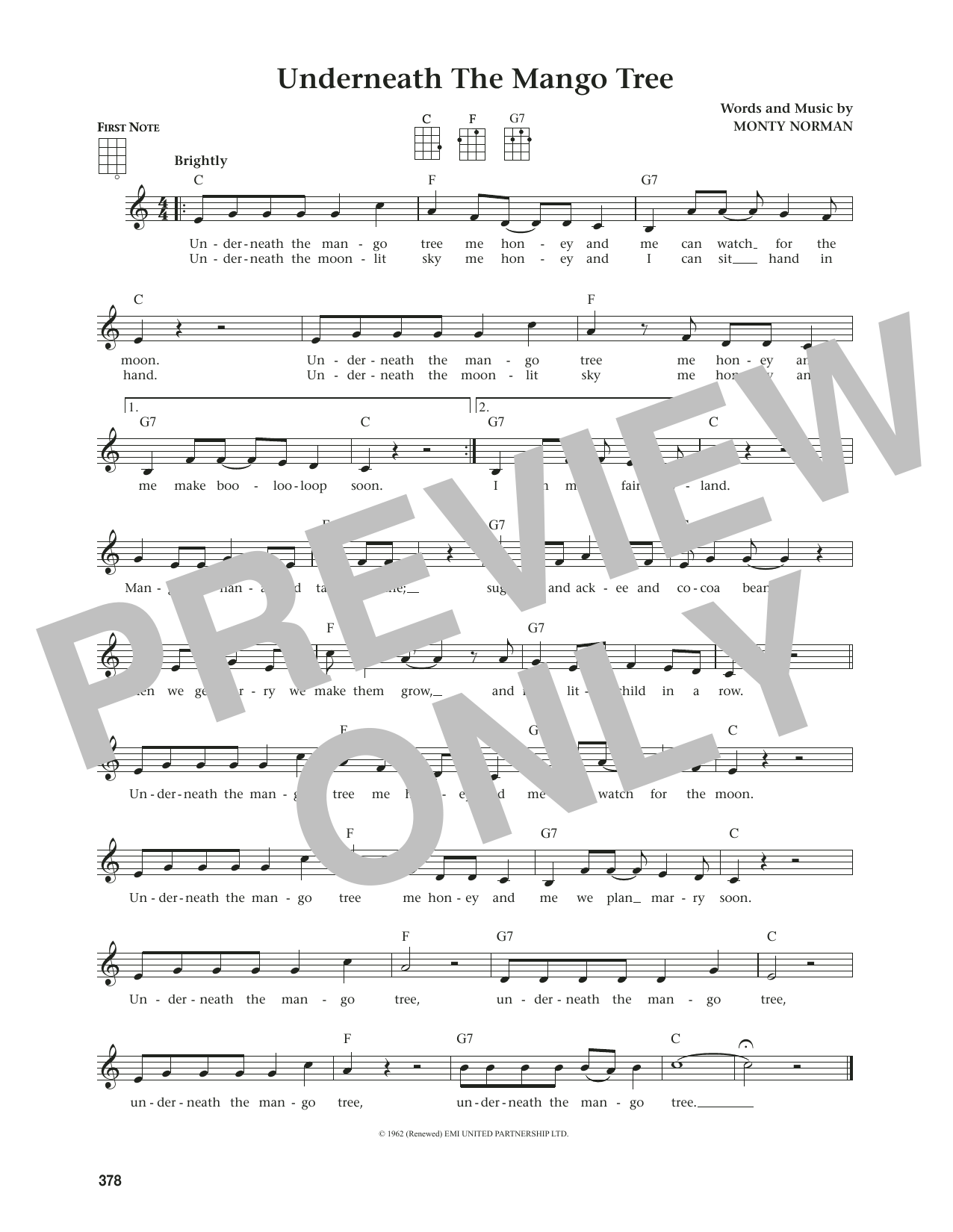 Monty Norman Underneath The Mango Tree (from The Daily Ukulele) (arr. Jim Beloff) Sheet Music Notes & Chords for Ukulele - Download or Print PDF