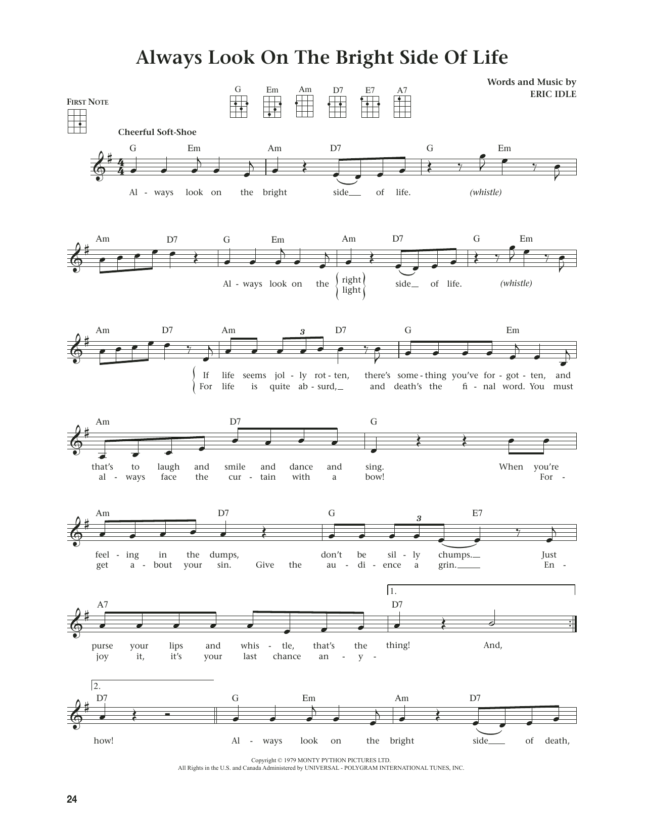 Monty Python Always Look On The Bright Side Of Life (from The Daily Ukulele) (arr. Jim Beloff) Sheet Music Notes & Chords for Ukulele - Download or Print PDF