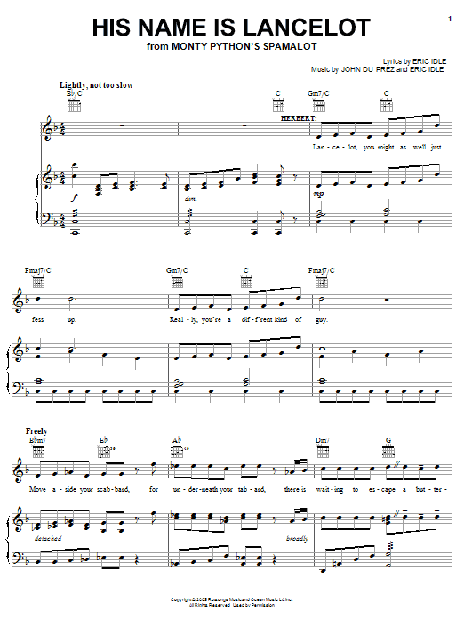 Monty Python's Spamalot His Name Is Lancelot Sheet Music Notes & Chords for Melody Line, Lyrics & Chords - Download or Print PDF