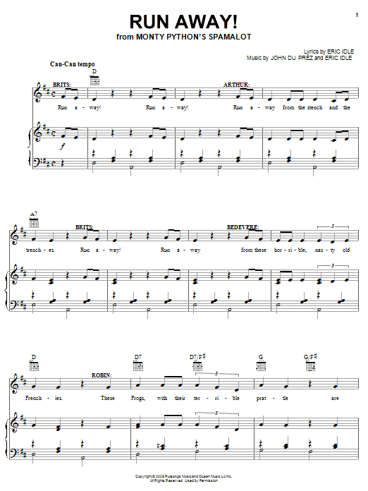 Monty Python's Spamalot Run Away! Sheet Music Notes & Chords for Easy Piano - Download or Print PDF