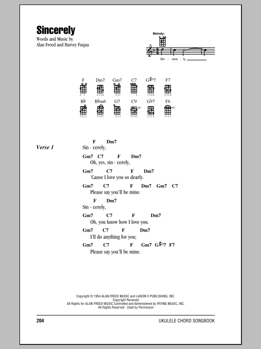 Moonglows Sincerely Sheet Music Notes & Chords for Melody Line, Lyrics & Chords - Download or Print PDF