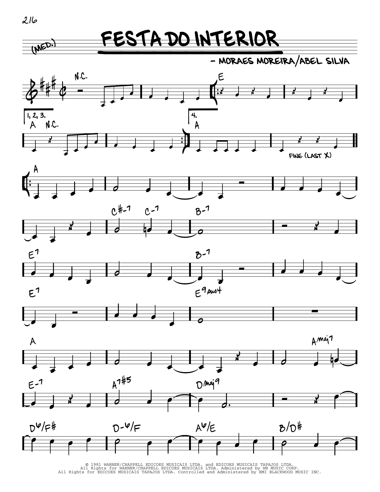 Moraes Moreira Festa Do Interior Sheet Music Notes & Chords for Real Book – Melody & Chords - Download or Print PDF