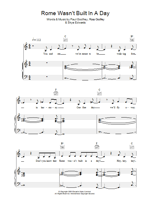 Morcheeba Rome Wasn't Built In A Day Sheet Music Notes & Chords for Piano, Vocal & Guitar - Download or Print PDF