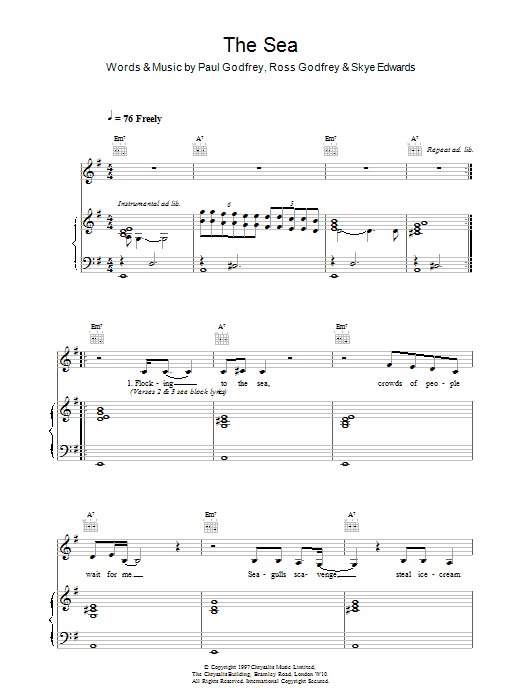 Morcheeba The Sea Sheet Music Notes & Chords for Piano, Vocal & Guitar - Download or Print PDF
