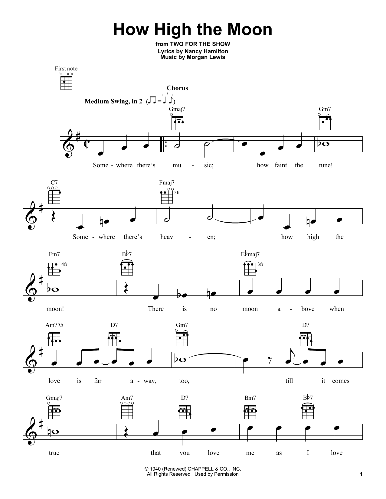 Morgan Lewis How High The Moon Sheet Music Notes & Chords for Ukulele - Download or Print PDF