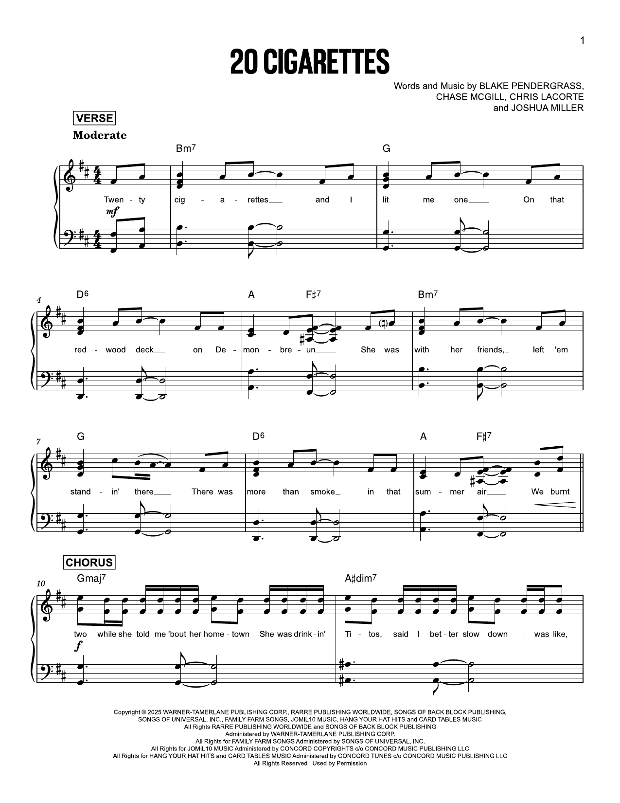 Morgan Wallen 20 Cigarettes Sheet Music Notes & Chords for Guitar Cheat Sheet - Download or Print PDF