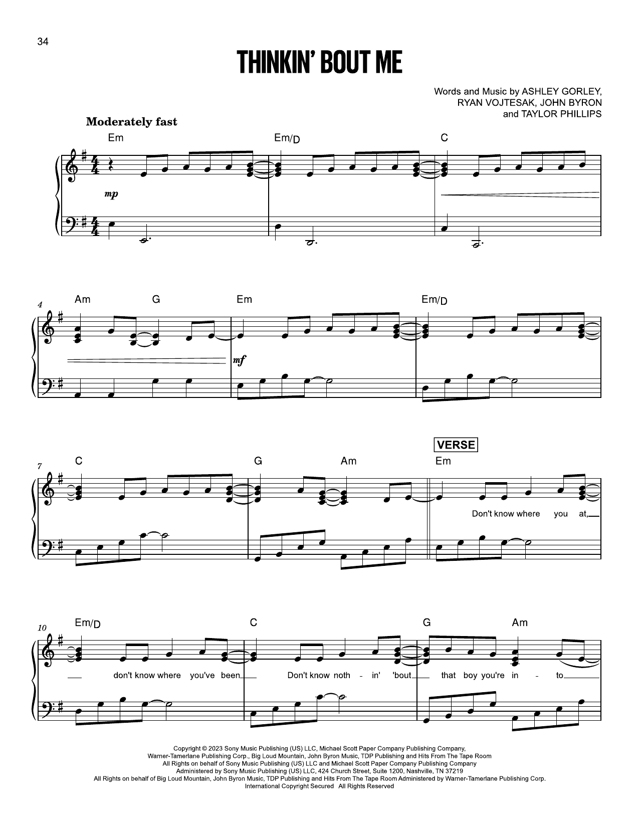 Morgan Wallen Thinkin' Bout Me Sheet Music Notes & Chords for Guitar Cheat Sheet - Download or Print PDF